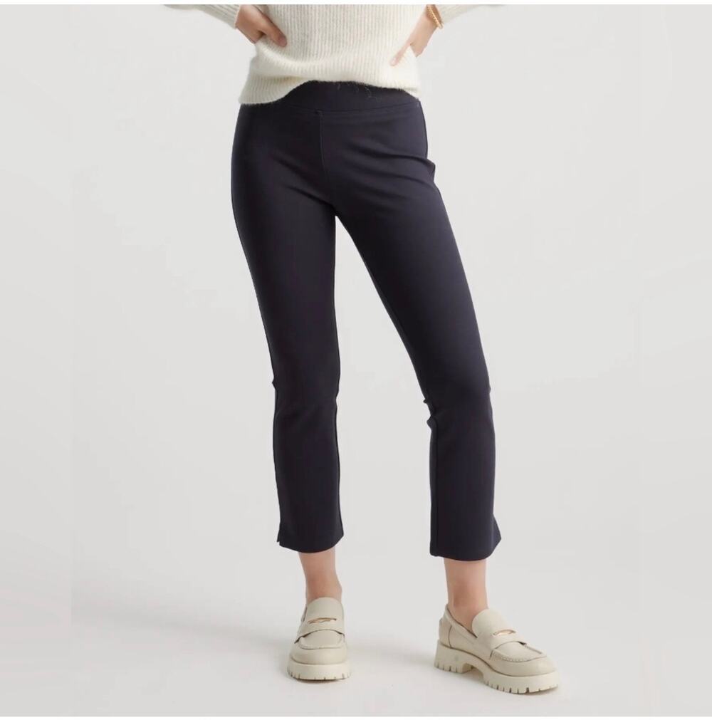 Quince Pants Womens Large Navy Blue Ultra Stretch Ponte Kick Flare Pull On Work